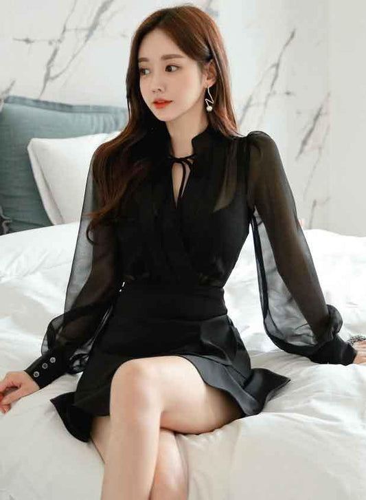 Cheris Black Sleeved Dress - One Chic Store