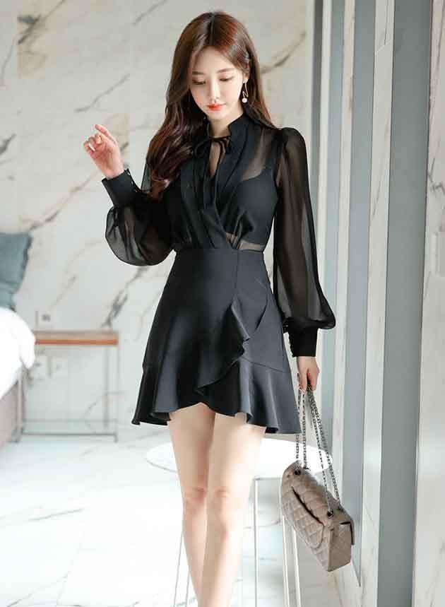 Cheris Black Sleeved Dress - One Chic Store