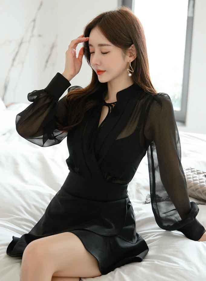 Cheris Black Sleeved Dress - One Chic Store