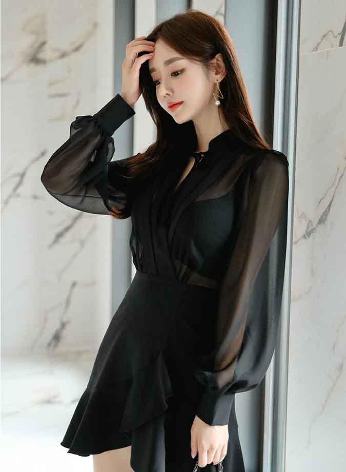 Cheris Black Sleeved Dress - One Chic Store