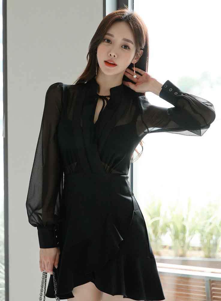 Cheris Black Sleeved Dress - One Chic Store