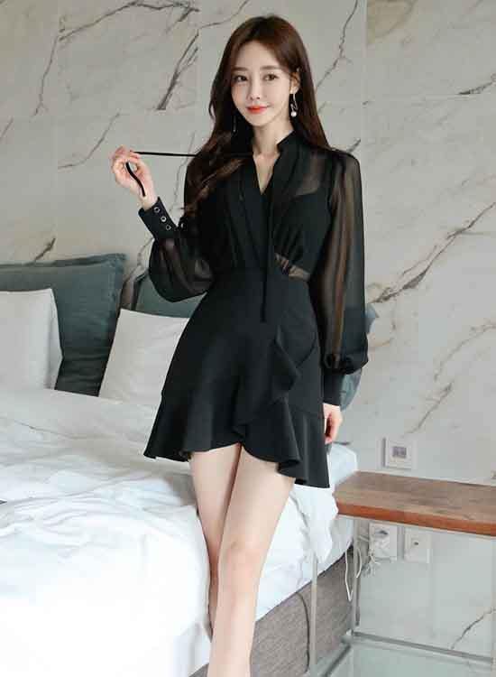 Cheris Black Sleeved Dress - One Chic Store